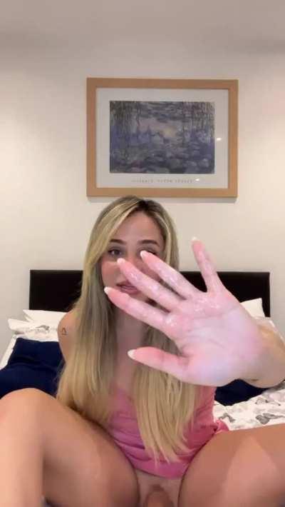 Sexy blonde Tgirl cums