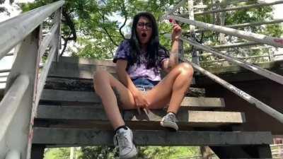 Fingering myself in public