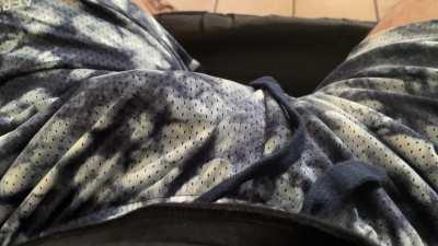 Bulging in my shorts while being wet down there.