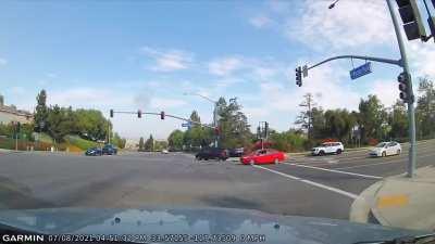 Runs a red light, gets T-boned