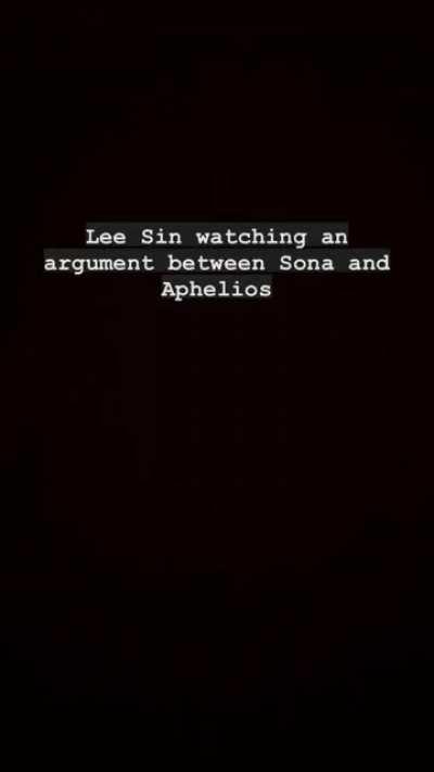 Lee Sin watching an argument between Sona and Aphelios