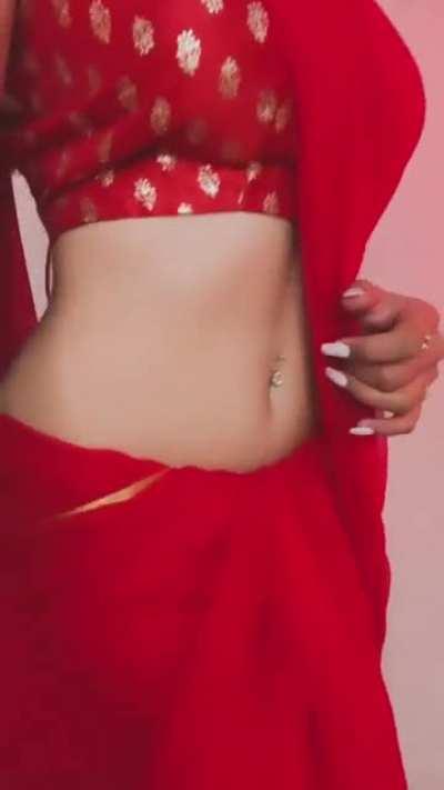 Sexy Navel in Red Saree