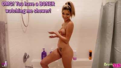 Sis doesn't mind sharing the bathroom