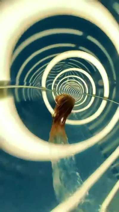 Sliding through a trippy Water Slide.
