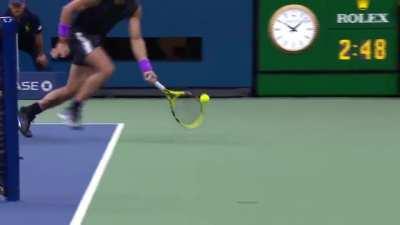 Nadal's around the net shot at US open19, one of the best shots in the tournament's history