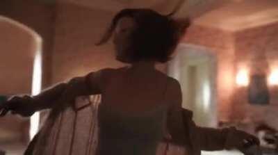 Anya Taylor-Joy dancing around in floral undies