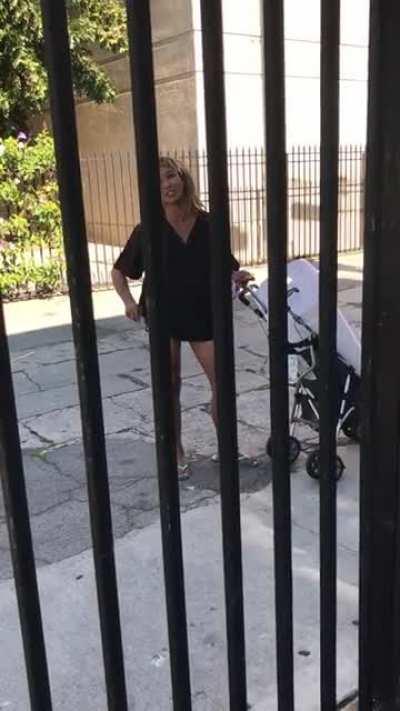 Screechin' Methany & her laundry stroller