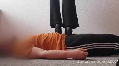 Stepping it up a notch (or some more) from the last video. Wedge, high Heels and converse jumping until i have to say stop. And of course trampling my cock and balls aswell.