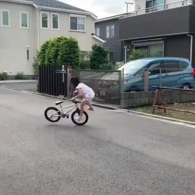 This kid's bicycle skills