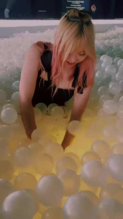 Yvonne playing in ball pit