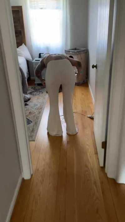 Daphne is pantsed while blow drying her hair.