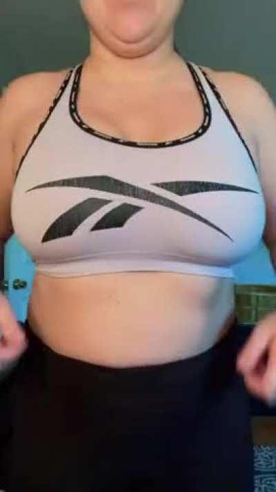 Sports bras try to conceal my natural mom tits [OC]