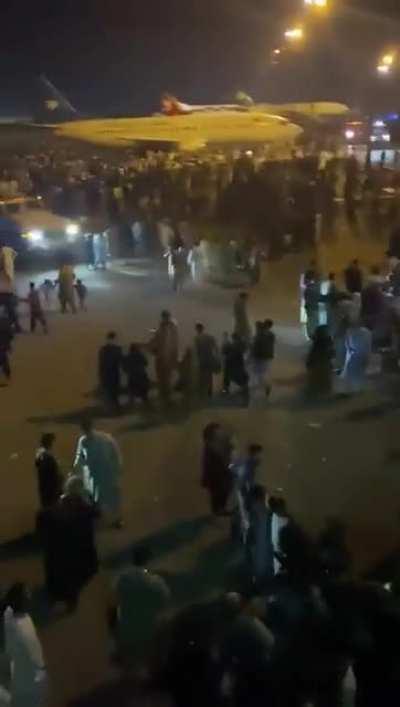 Kabul Airport on Monday evening. This was taken from the air bridge connecting to the Kam Air A340