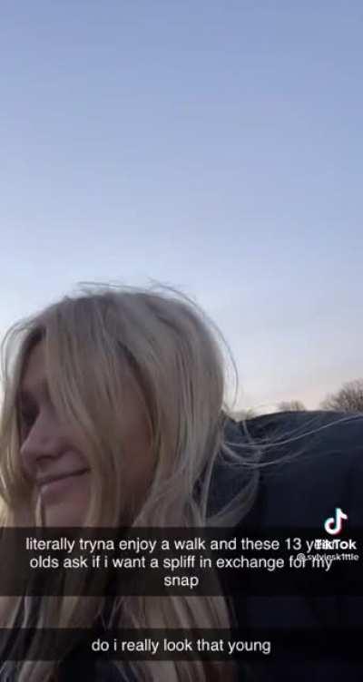 Girl gets offered a spliff by some year 7s listening to TPL