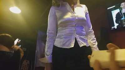 Waitress showing tits