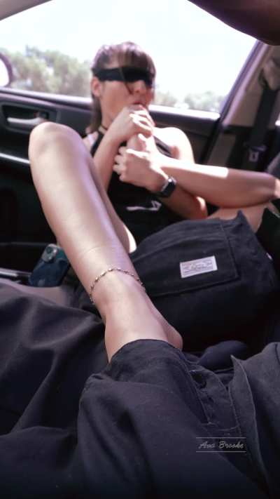 Took care of him with my feet in the car 😏👣