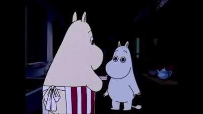 Moomin goes to bed.