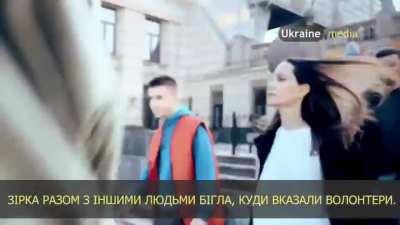 Angelina Jolie during an air raid in Lviv