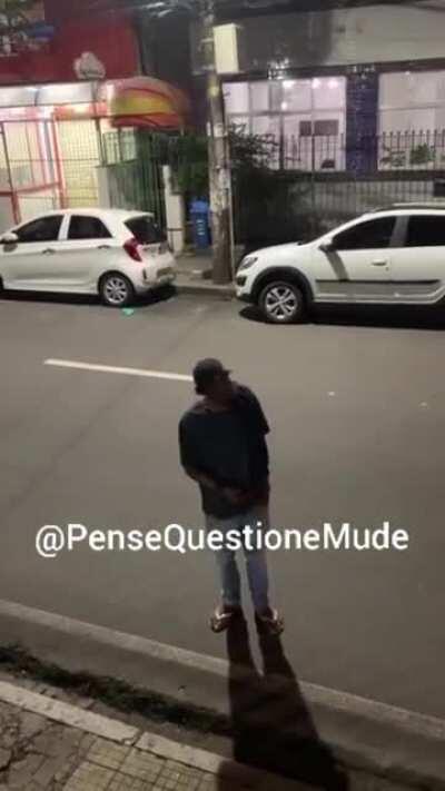 Girls stars filming a hobo when suddenly, he starts singing.