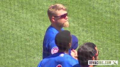 Baseball player has some fun with the camera