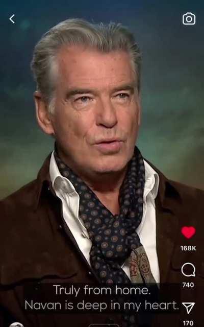 Pierce Brosnan in an interview with a digital creator who is also from his hometown in Navan, Ireland.