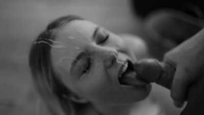 You can see patience and cum all over her face