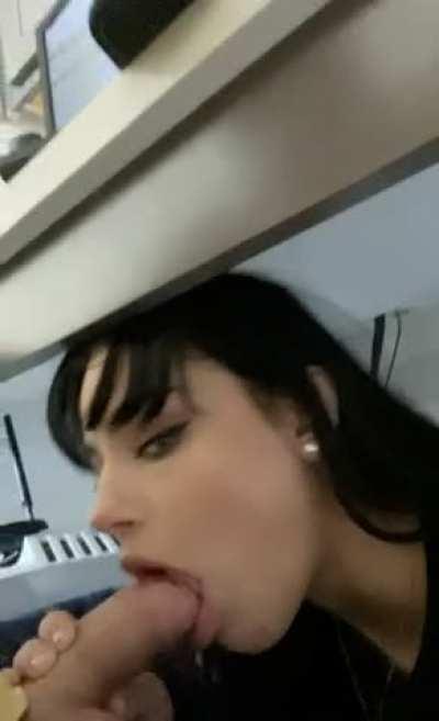 I love to take care of my alpha bud under his desk while he plays video games 😘