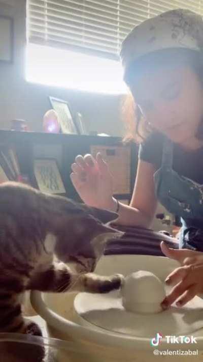 Helping his mom do some pawttery