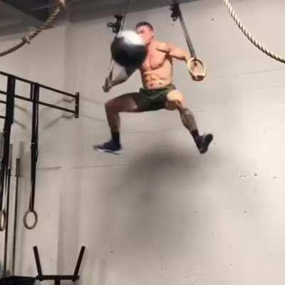 Man is working out like a character from Baki