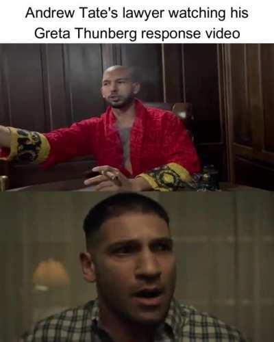 Andrew Tate’s lawyer watching his Greta Thunberg response video