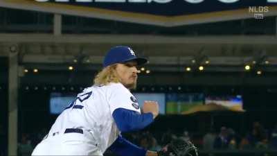 Phil Bickford dodges a line drive from Evan Longoria