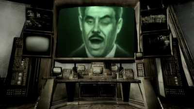 Mr House trying to convince you that giving him absolute control over Vegas and Hoover Dam in order to let him sell purified water and electricity only to the ones that can afford them is in the best interest of the Mojave's citizens: