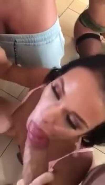 Kelsi Monroe & Megan Rain sucking dick behind the scenes on set for Brazzers House