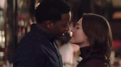 Violett Beane passionately kissing a black man in the show God Friended Me 