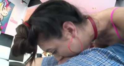 Deepthroating thick cock makes her choker pop off