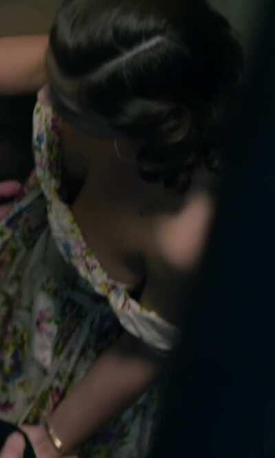 Jenna Coleman gropes for a cock and then shows off her tits in a stairwell