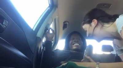 Sucking that big fat cock on the backseat