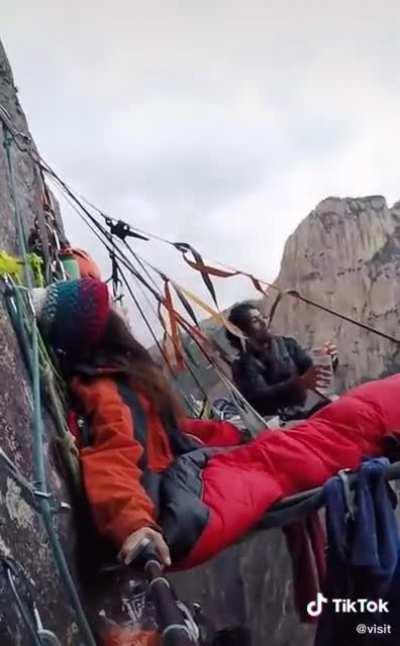 Sleeping alongside a cliff like this