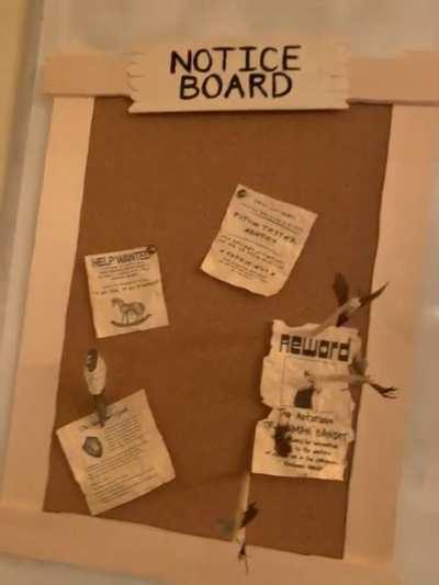 DM and I made a notice board that will be updated every week reflecting on our adventures and current events! The arrows and knives are custom made pins! [OC]
