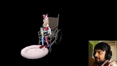 Muta reacts to Polka falling off her wheelchair