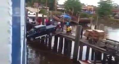 trying to get car into the boat