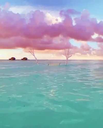 🔥 This cotton candy sky during the golden hour at Maldives