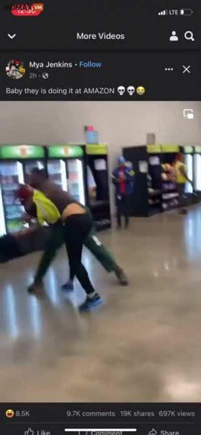 Female Amazon worker picks a fight with a big dude. WCGW?