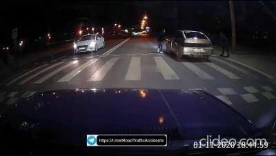 Scooter on the crosswalk in Kostroma