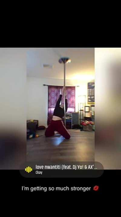 Working on my pole moves… I wonder what I look like spread open on the pole with no clothes [f]