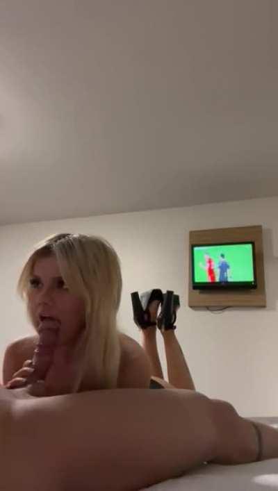 Making him feel good while he watches the match