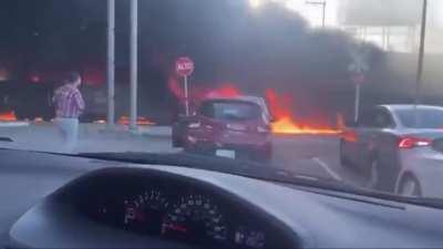 Train just crashed with a PEMEX pipe truck. It was carrying gasoline and it exploded in impact burning multiple vehicles.
