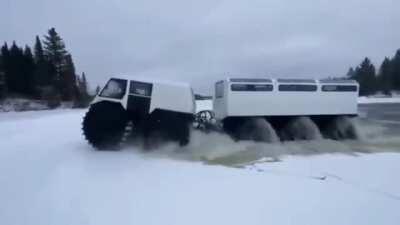 All terrain vehicle driving on ice/water.