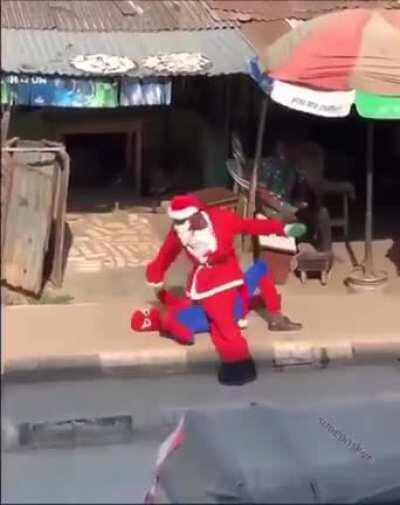 Just Spider-man and Santa fighting. Nothing to see here.