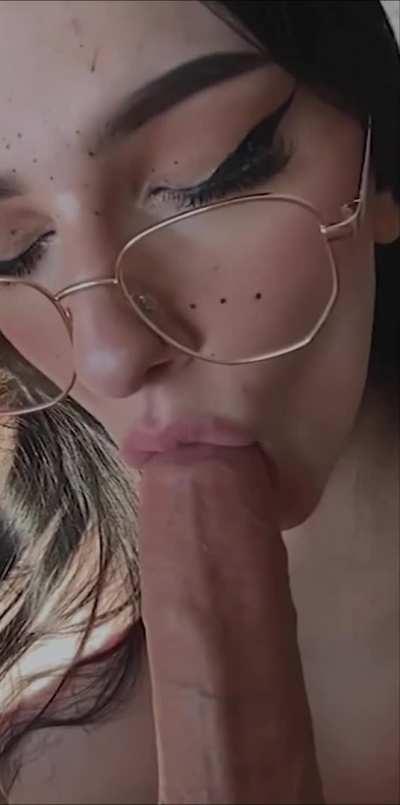 Amateur Blowjob Cute Eye Contact Glasses POV Sloppy Sucking